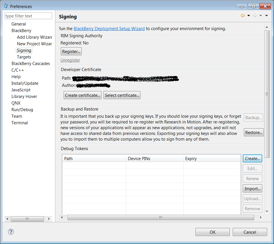怎么为BB10 Cascades环境安装应用签名
