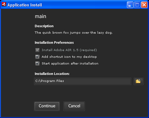 自定义AIR的装配路径,描述等相关参数