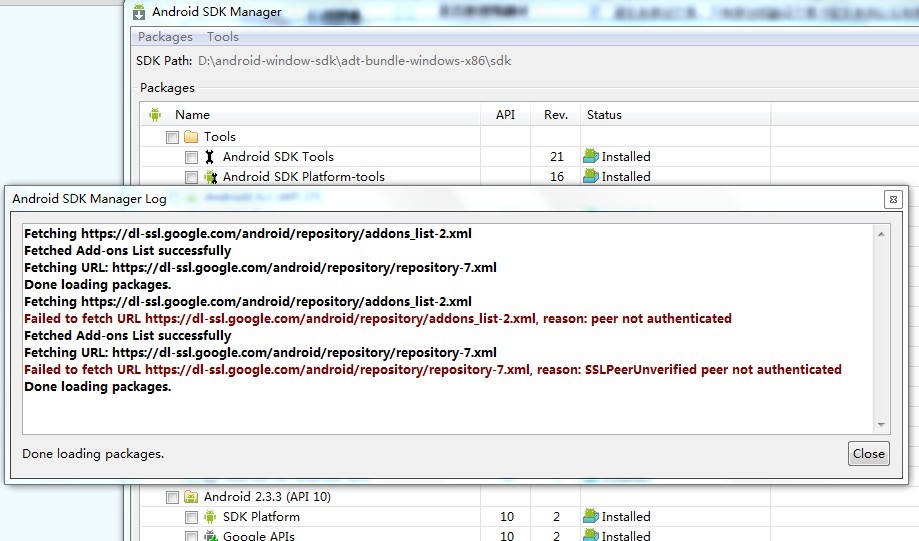 Android SDK Manager 更新失败的解决办法