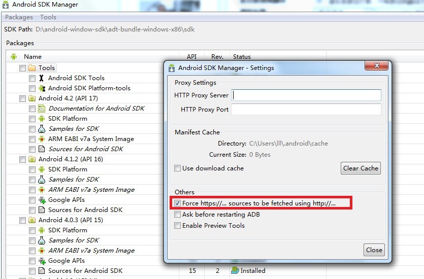 Android SDK Manager 更新失败的解决办法