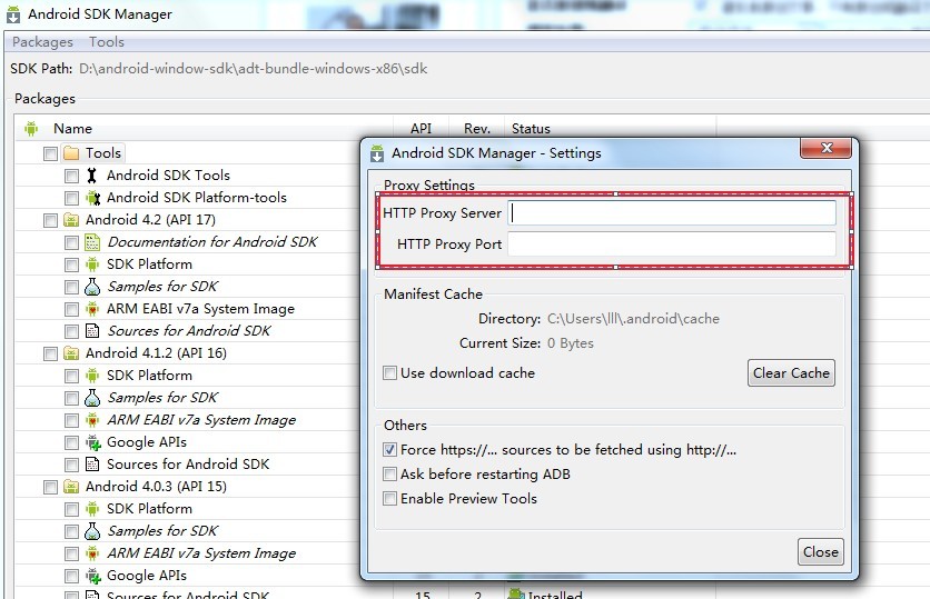 Android SDK Manager 更新失败的解决办法
