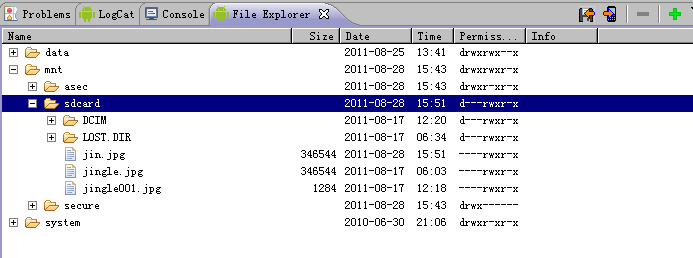 eclipse中查看android模拟器sdcard形式