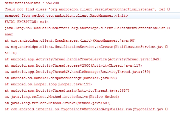 java.lang.NoClassDefFoundError: org.androidpn.client.PersistentConnectionListen����취