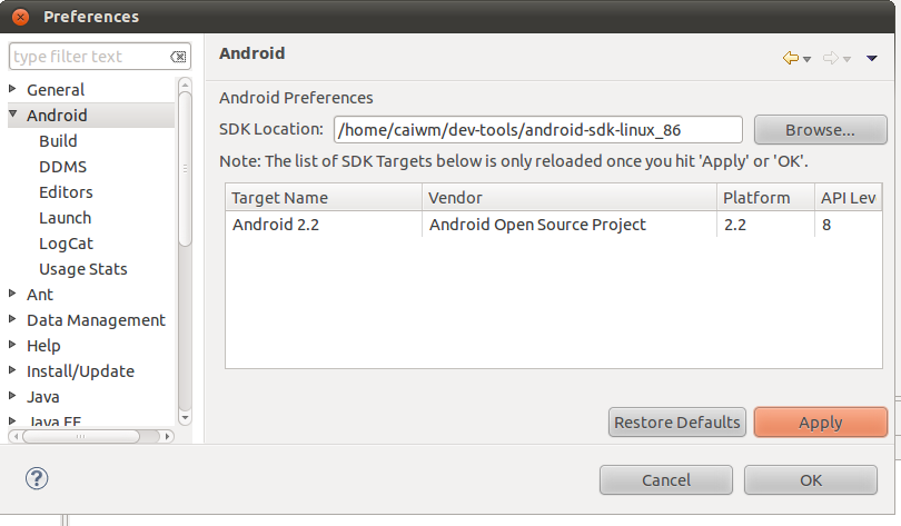 Ubuntu上Android sdk安装注意事项.