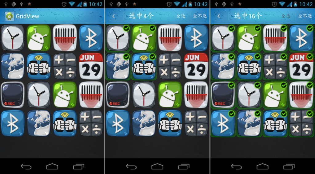 android GridView实现图库预览图，多选模式上右下角打勾