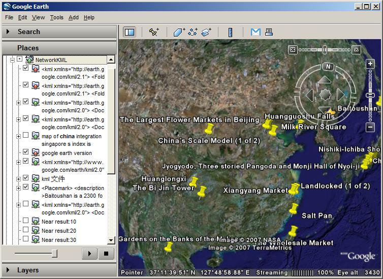 将在Google中搜寻 KML 文件的结果整合到Google Earth中