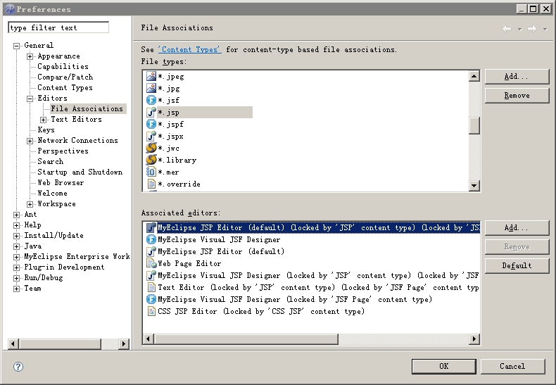 ����Eclipse��MyEclipse��JSP�ļ�Ĭ�ϴ򿪷�ʽ