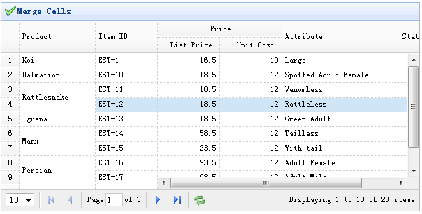 在datagrid的报表体中合并单元格