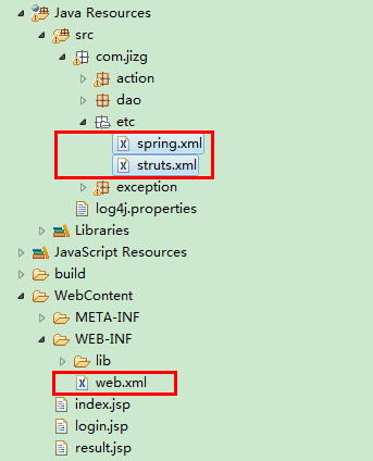 SSH���ѧϰ��¼3��Struts2+Spring, ����ܵ������ļ���������