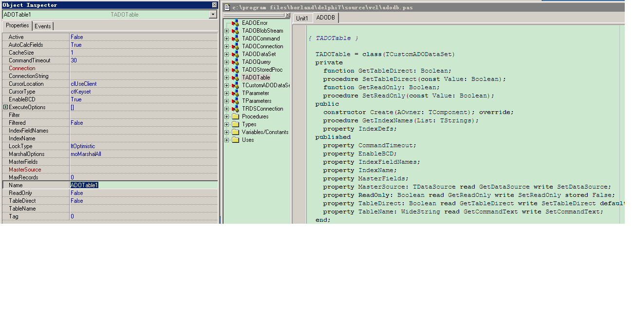 ��Object Inspector �ܿ���ADOTable �����Connection���ԡ���ADOTable���Դ������Ϊʲôû��д