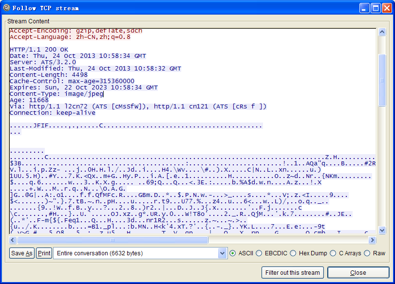 Ethereal����������follow tcp stream����ַ�������