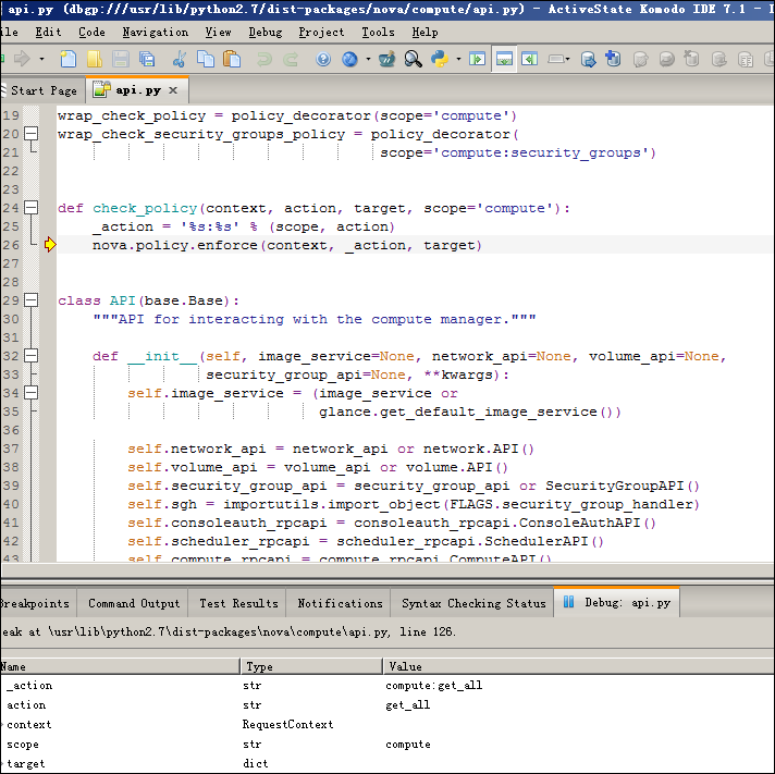 ����KomodoԶ�̵���python(OpenStack)