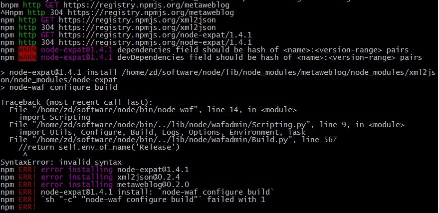 npm��װ��ʧ��������һ���쳣:  header expat.h : not installed