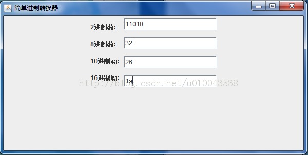 ��java����ʵ�ָ��ֽ��Ʊ任�������ƣ��˽��ƣ�ʮ���ƣ�ʮ�����ƻ�ת,��Ҫʹ��Java Swing������