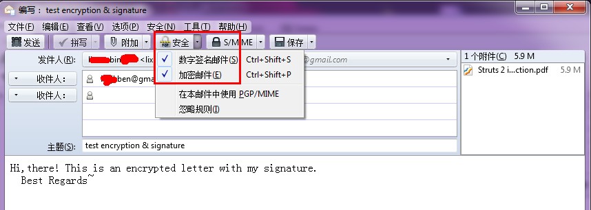 gpg4win+thunderbird+enigmail���ֵ����ʼ�ǩ�������