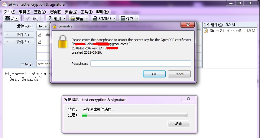 gpg4win+thunderbird+enigmail���ֵ����ʼ�ǩ�������