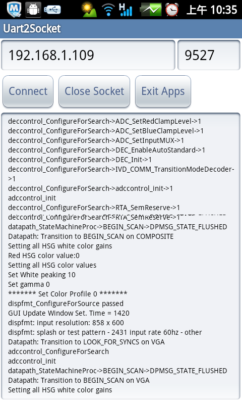 Uart2Socket:��PC�Ĵ�����Ϣͨ��WiFi���紫������׿Android�ֻ���